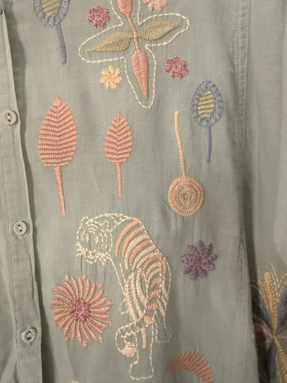 $205 Johnny Was Biya Cosimia Boho Chic Floral Jungle Button Down Mint Top XL - Picture 8 of 15